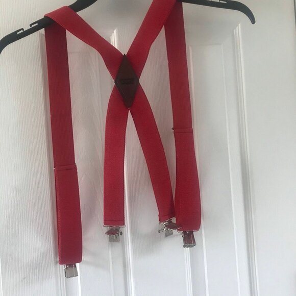 Vtg LEVI'S Red Stretchy Elastic Braces Suspenders Silver Tone Accents 2" Wide - Picture 4 of 9